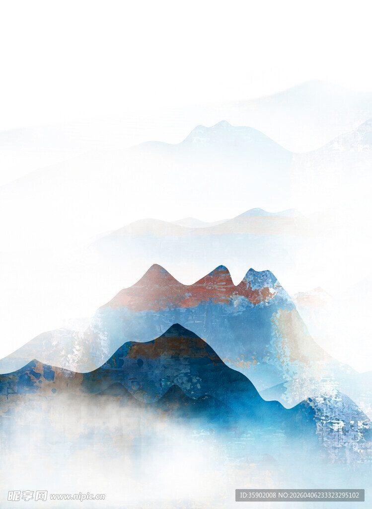 水墨群山间云雾缭绕景