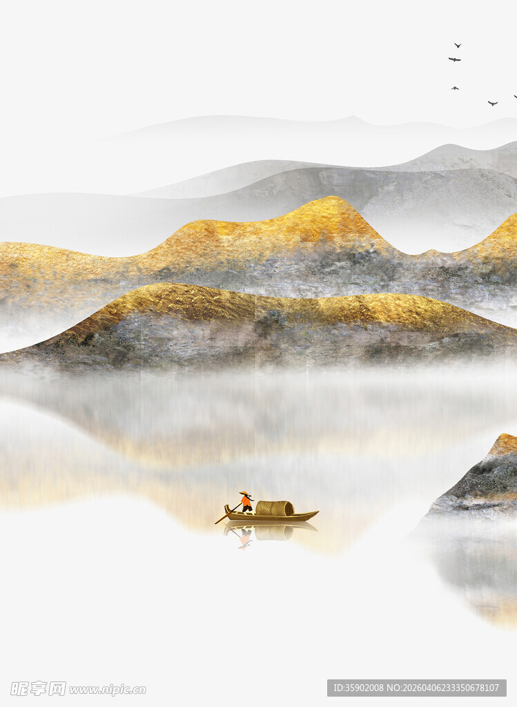 水墨山水间的孤舟意境