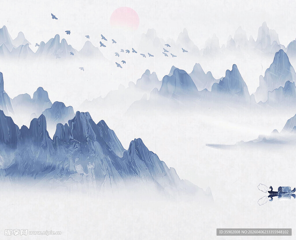 水墨山水间的孤舟意境