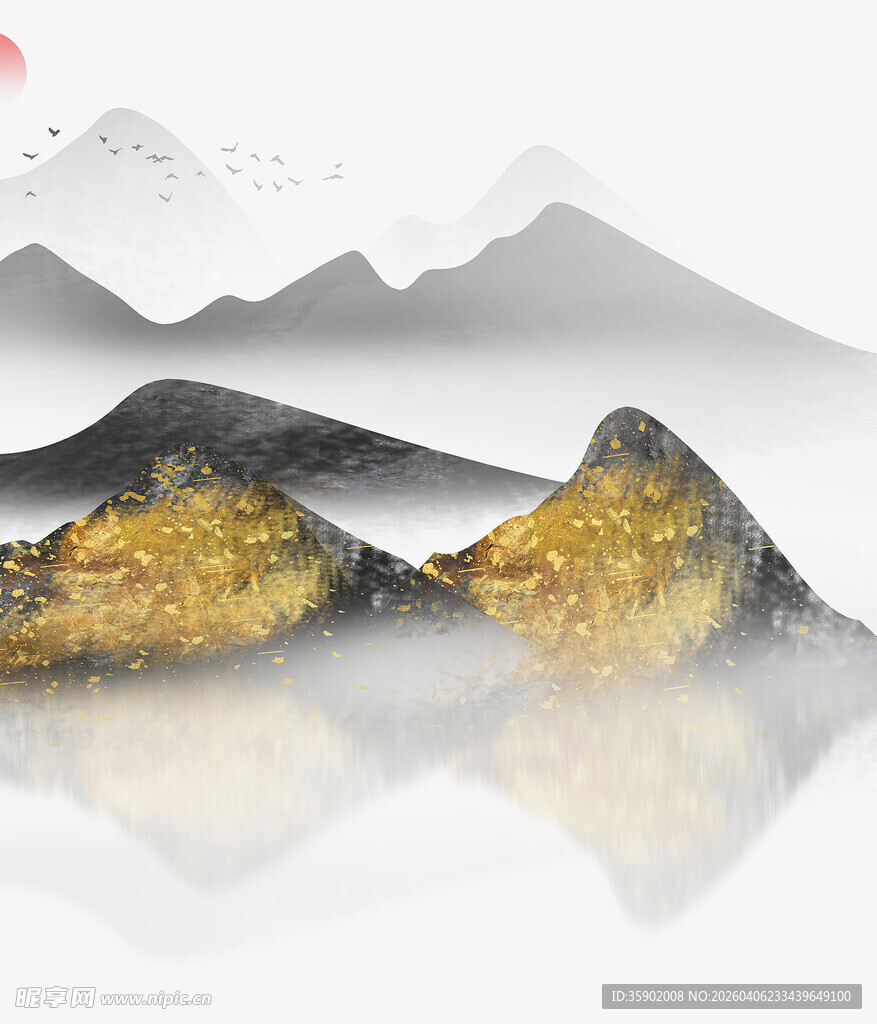 水墨山水倒影意境图