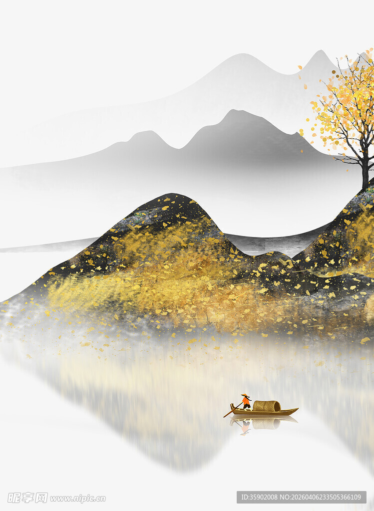 秋江孤舟山水诗意画境