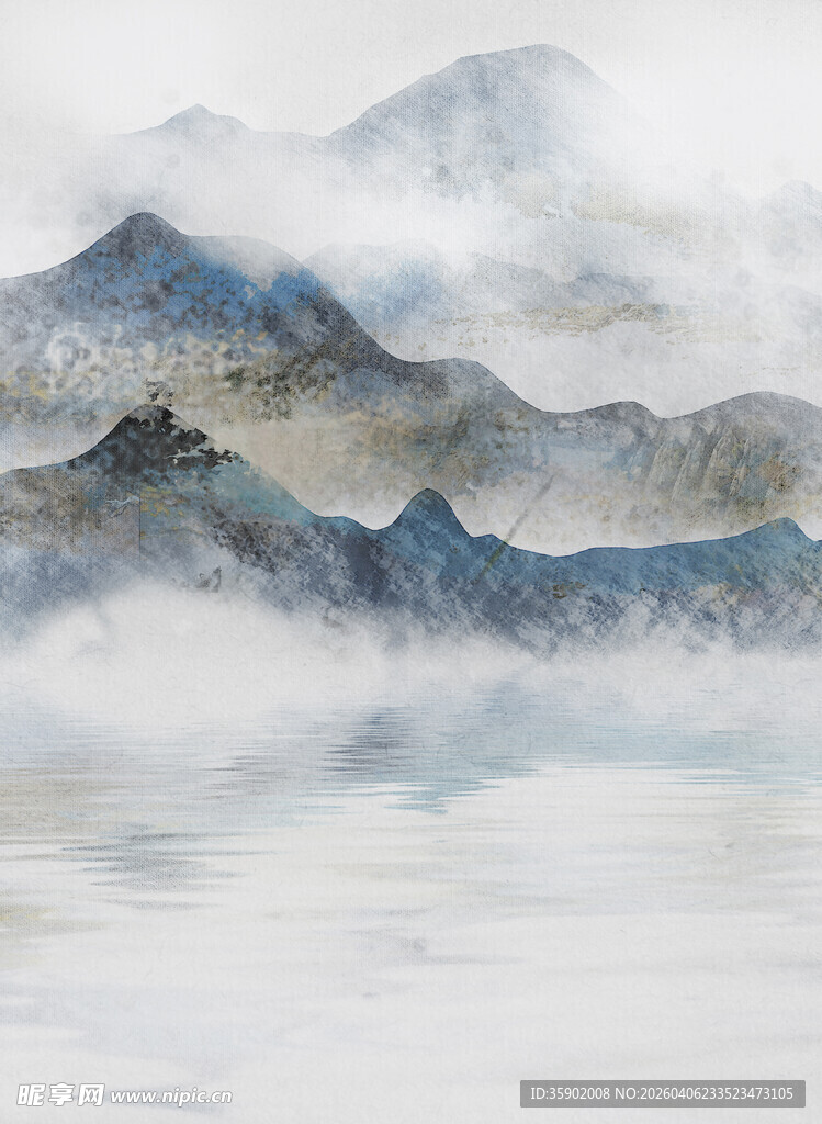 水墨山水间的云雾缭绕