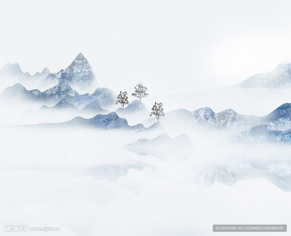 水墨山水云雾缭绕意境图