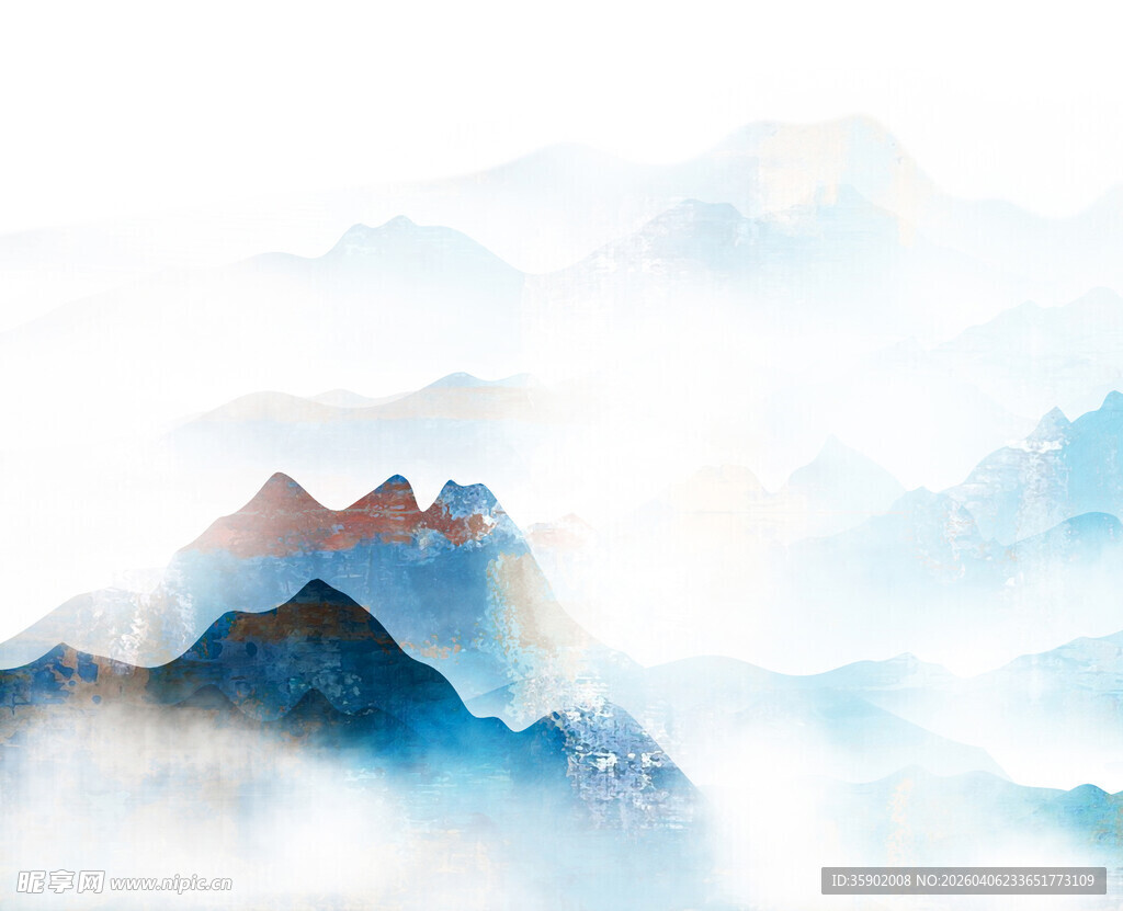 水墨云雾中的山景