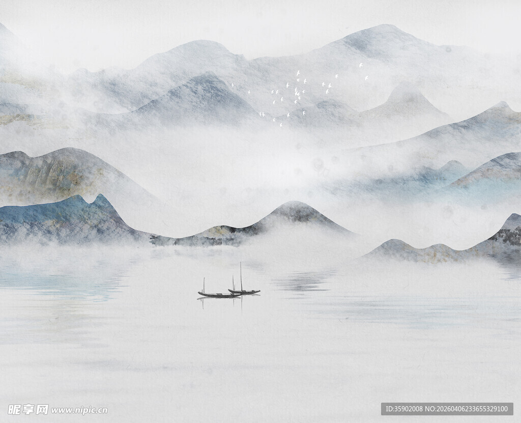 水墨山水间的孤舟意境