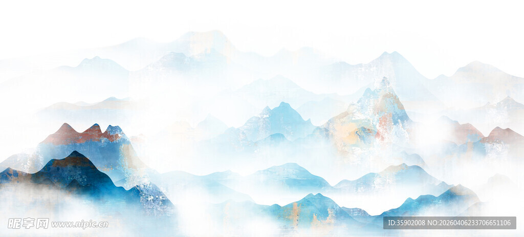 水墨风格山峦云雾美景