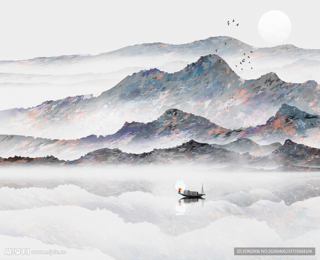 水墨山水间的孤舟意境