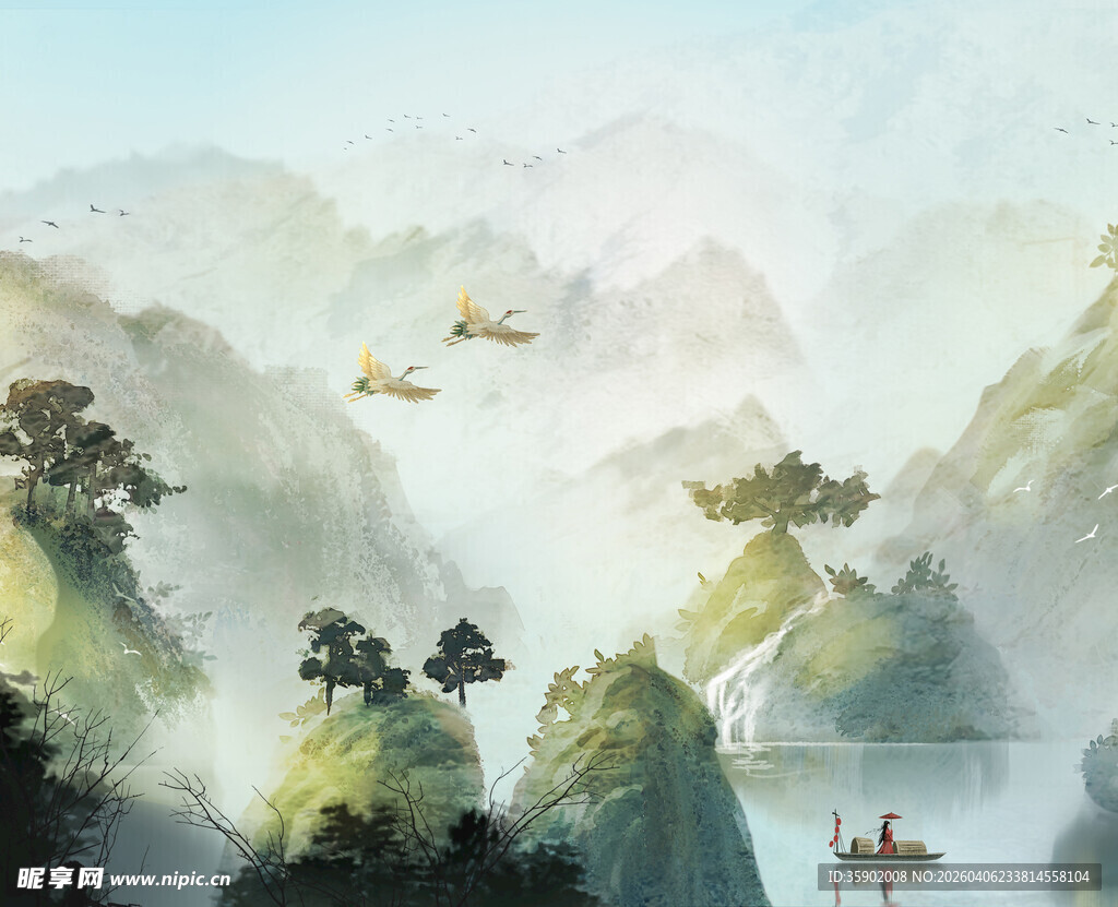 水墨山水间的悠然景致