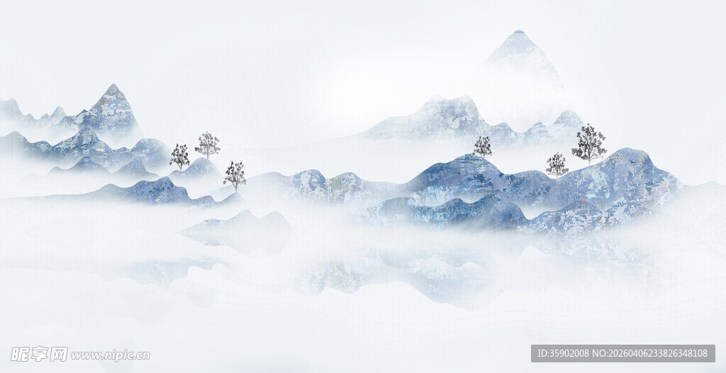 水墨风格的云雾缭绕山峦