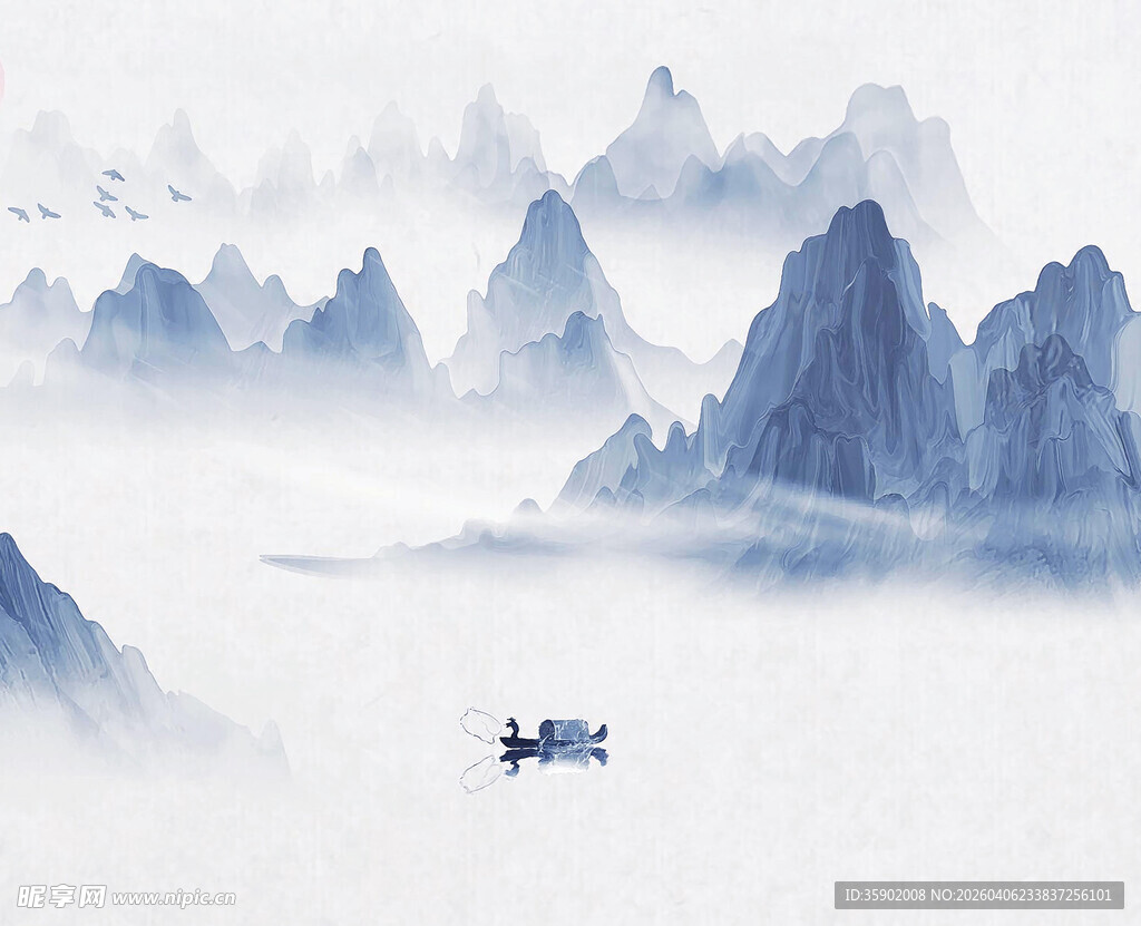 水墨山水间的孤舟意境