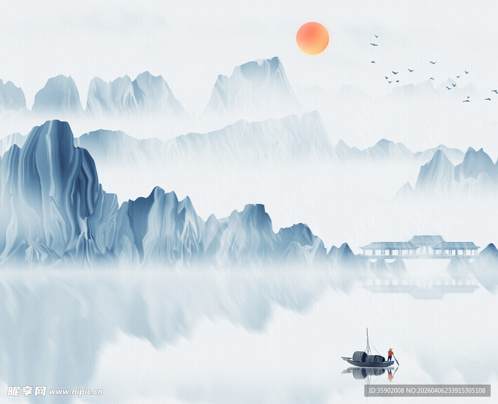 水墨山水间的孤舟意境