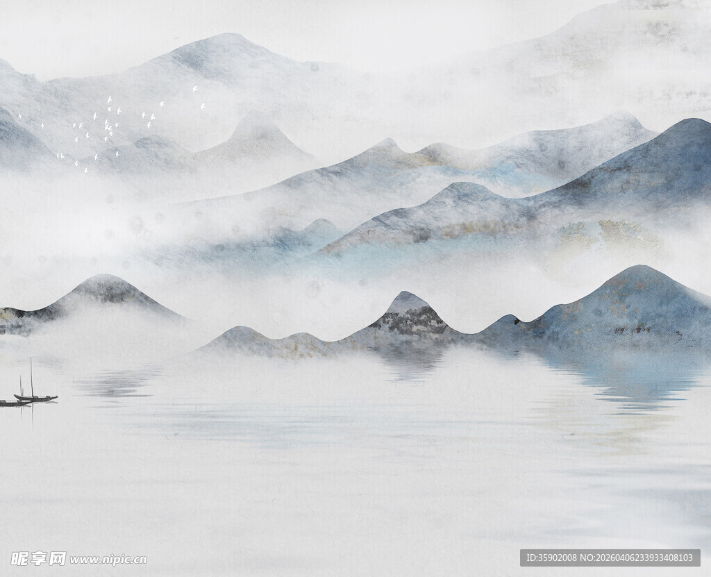 水墨山水间的孤舟意境