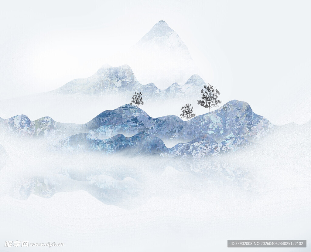 水墨山水云雾间美景