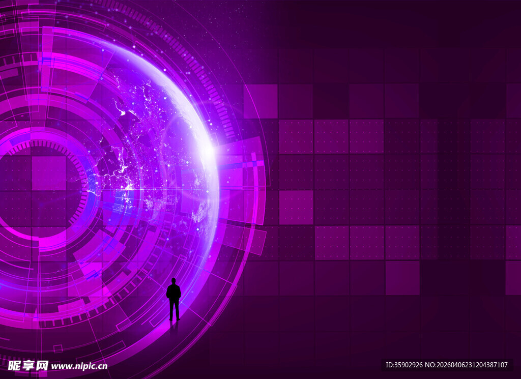 紫色科技感环形光影背景