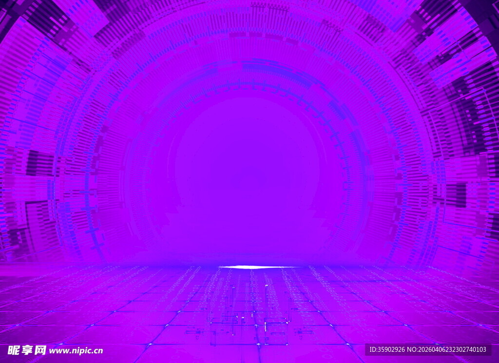 梦幻紫色科技感隧道空间