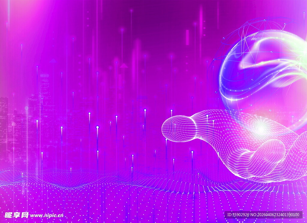 梦幻紫色科技感手部光影