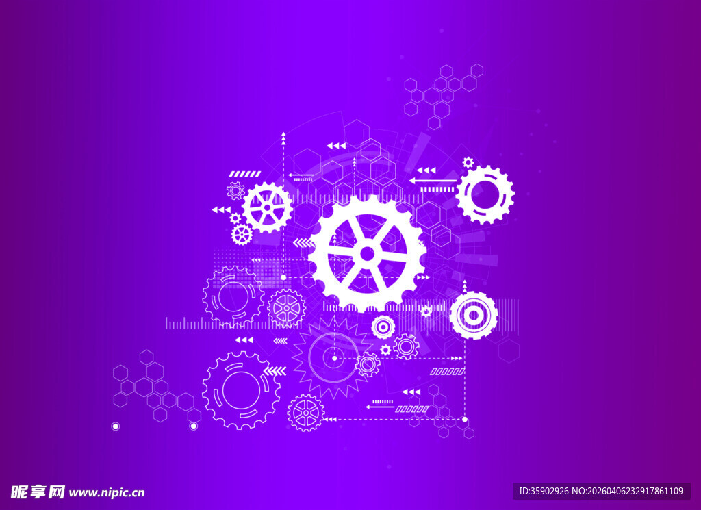 紫色背景的齿轮科技图案
