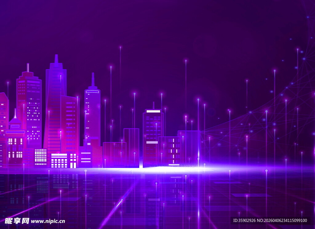 梦幻紫色未来城市夜景