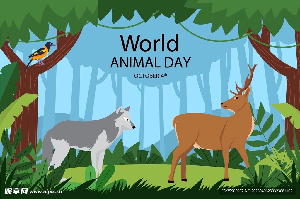 世界动物日森林中的动物