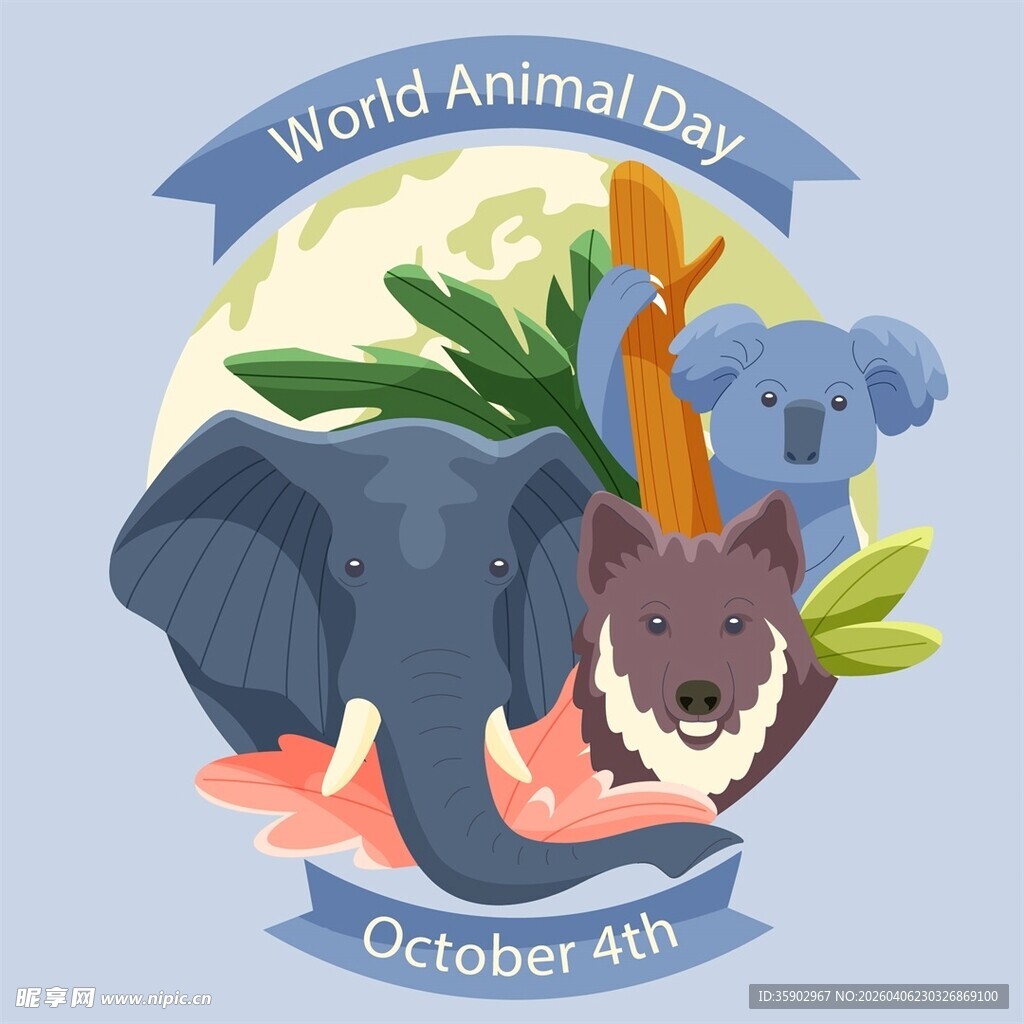 世界动物日主题插画