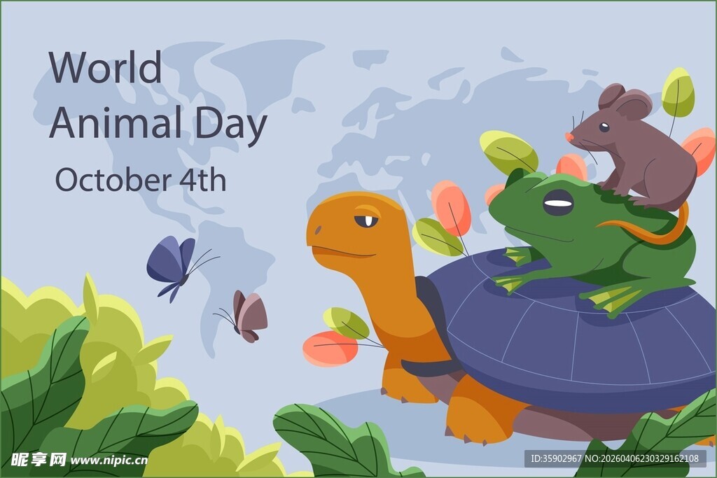 世界动物日乌龟与青蛙场景