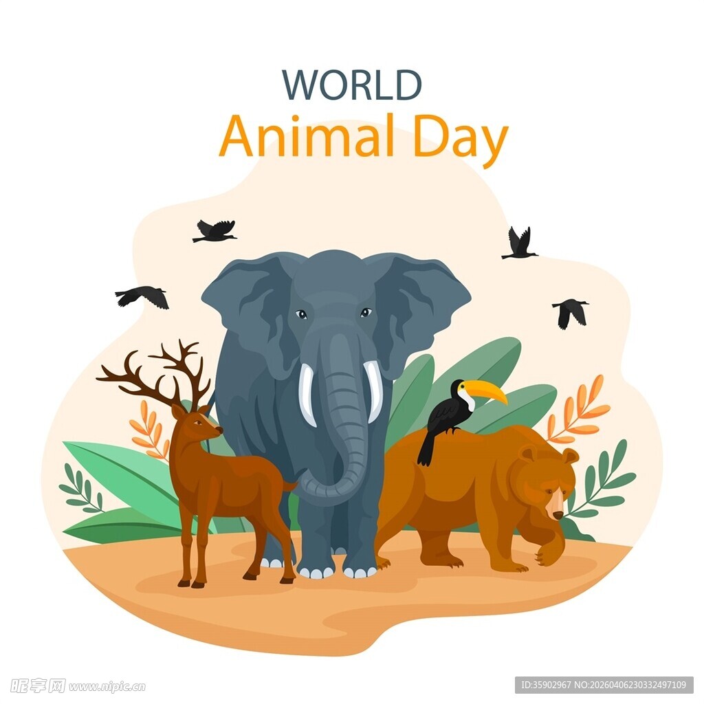 世界动物日动物欢聚场景