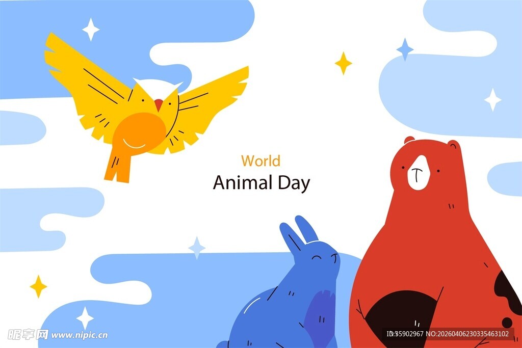动物日插画中的可爱动物
