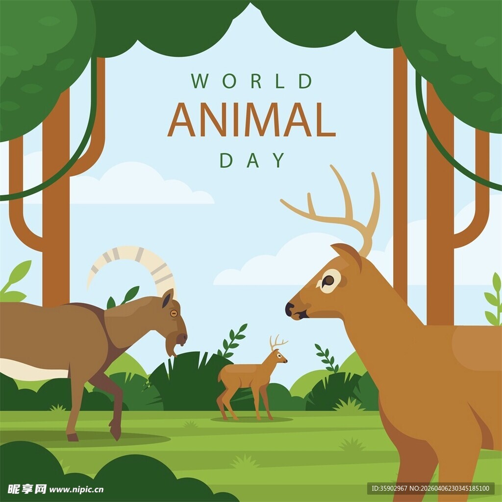 世界动物日的森林鹿群