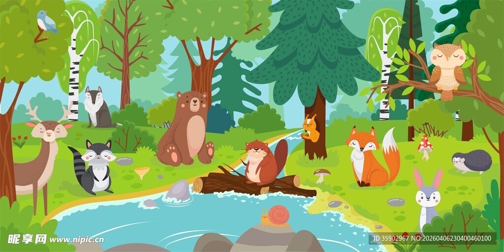 森林中的动物欢乐聚会