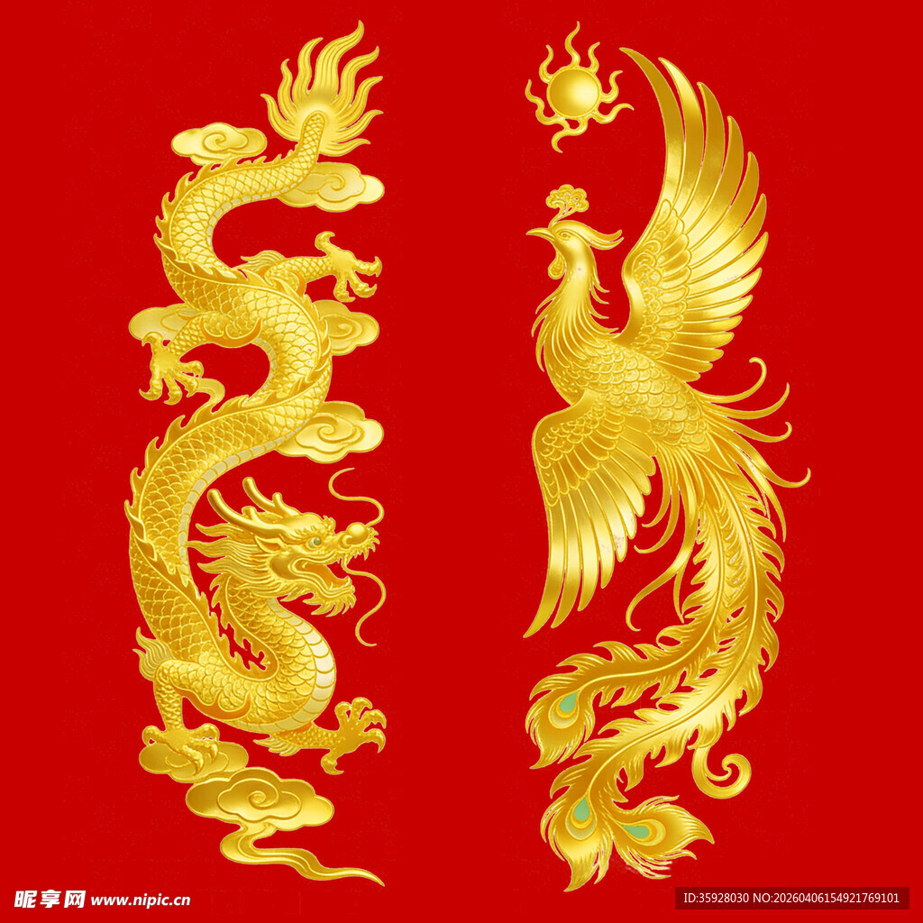 龙凤图片素材金色龙凤图案