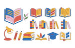 多彩书本与学习用品图标集