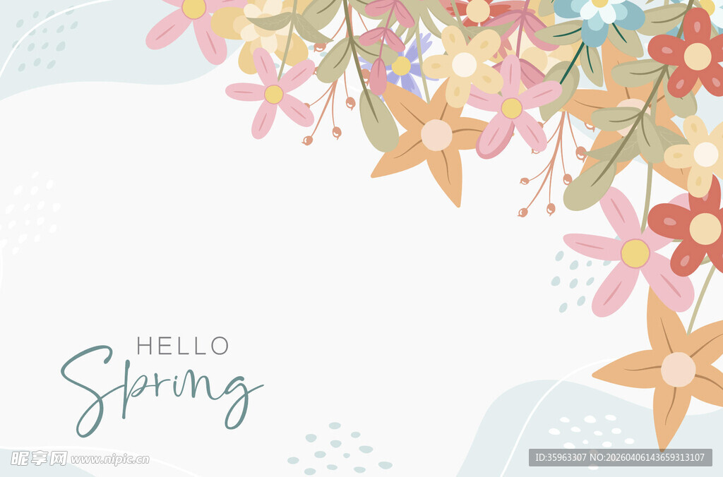你好春天缤纷花卉背景图