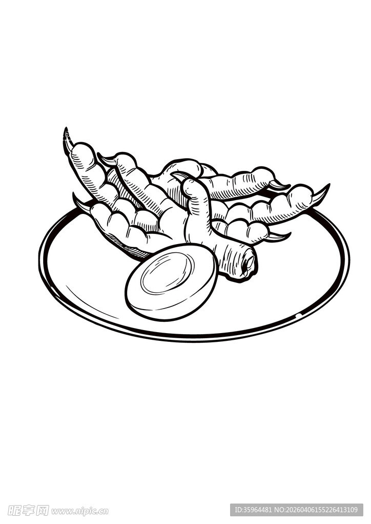 鸡爪鸡蛋线描小场景