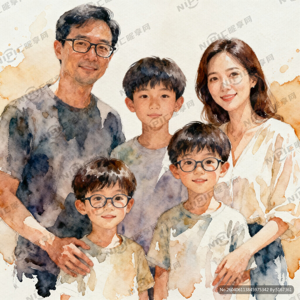 一家人 爸爸戴眼镜 妈妈