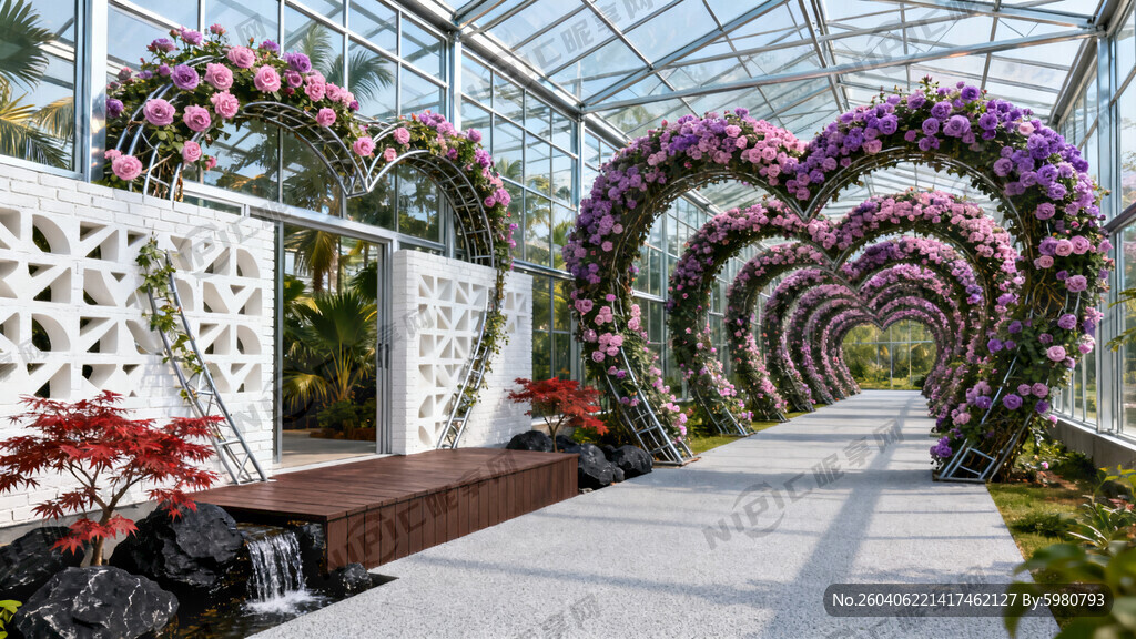 请渲染一个外景 有15个拱门