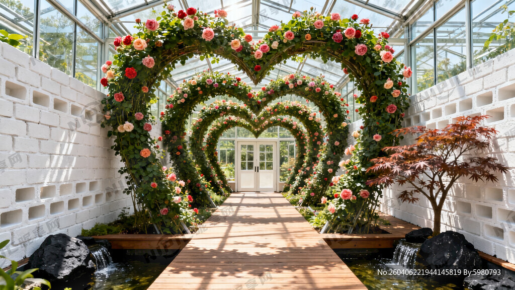 请渲染一个外景 有15个拱门