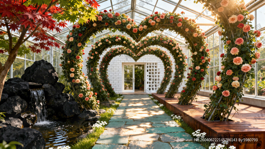 请渲染一个外景 有15个拱门