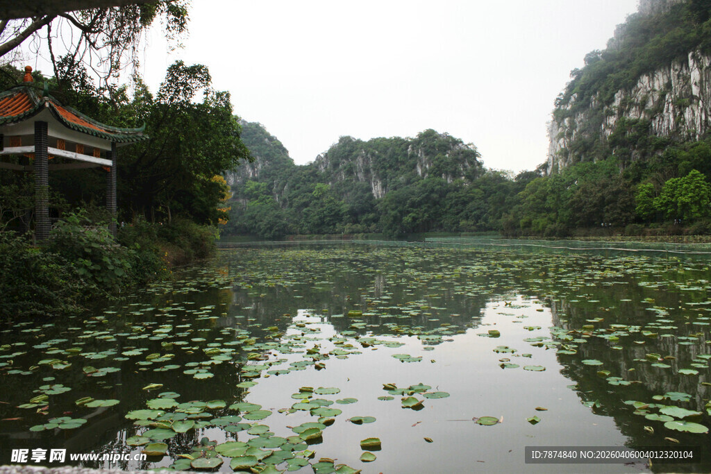 宁静湖景伴绿植与建筑