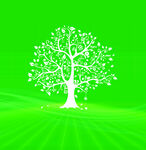 绿色背景中的白色抽象树