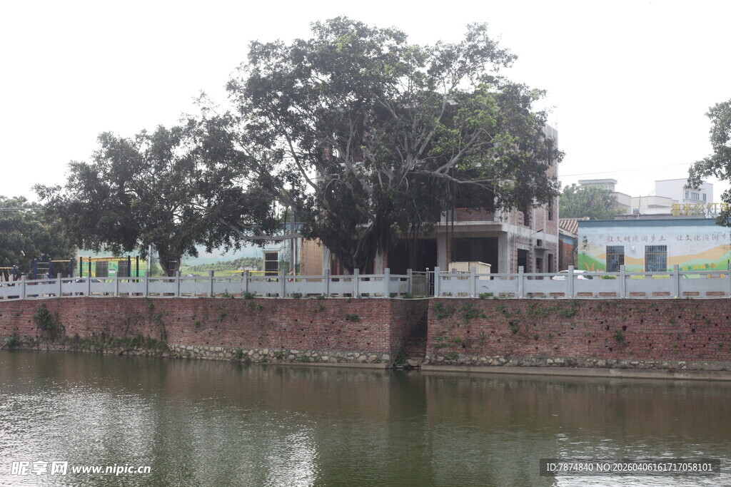 湛江河畔绿树环绕的古朴景致