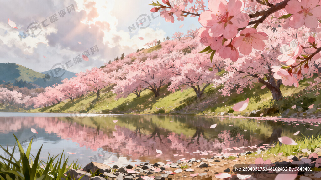 设计一个桃花节背景：要求横版