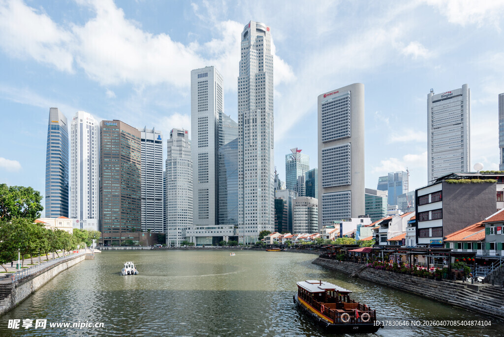 新加坡城市河畔天际线景观