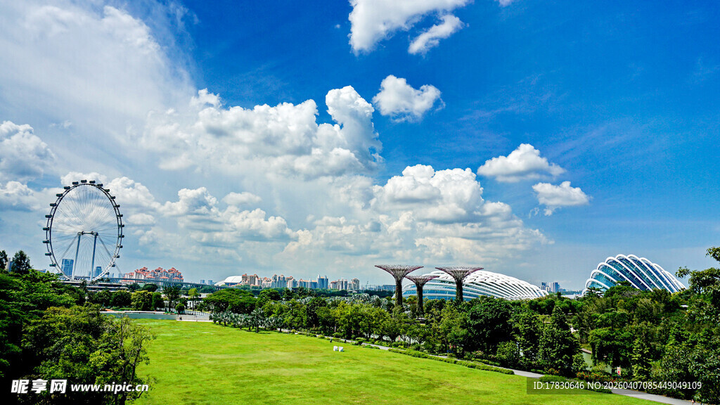 户外绿地旁的摩天轮景观