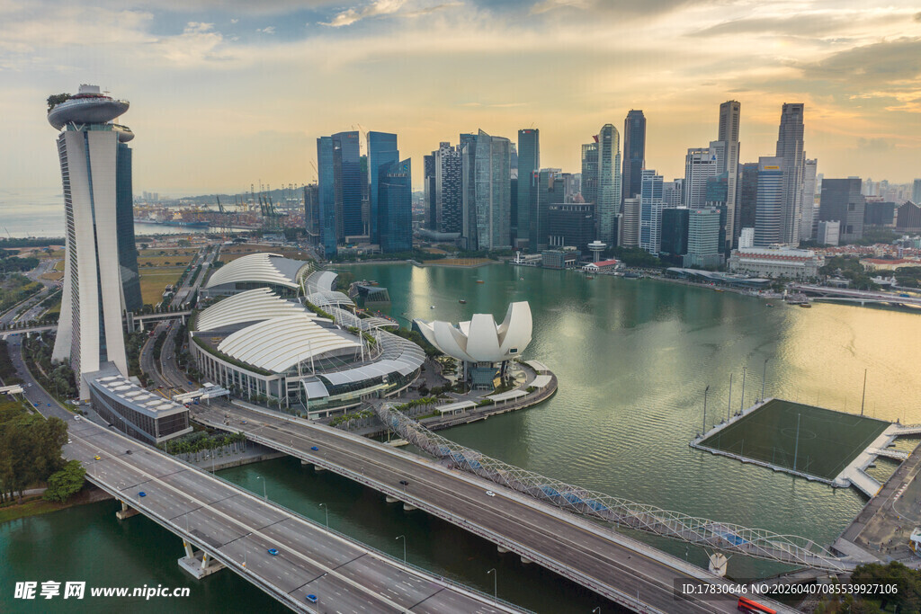 新加坡城市天际线美丽景观