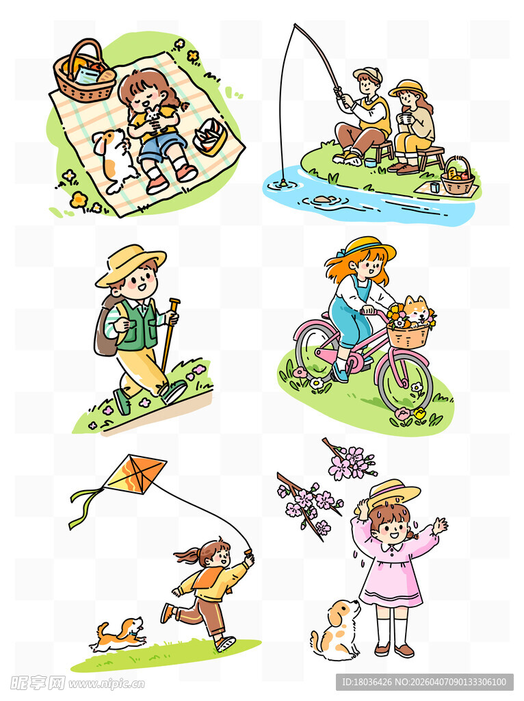 户外亲子趣味活动插画