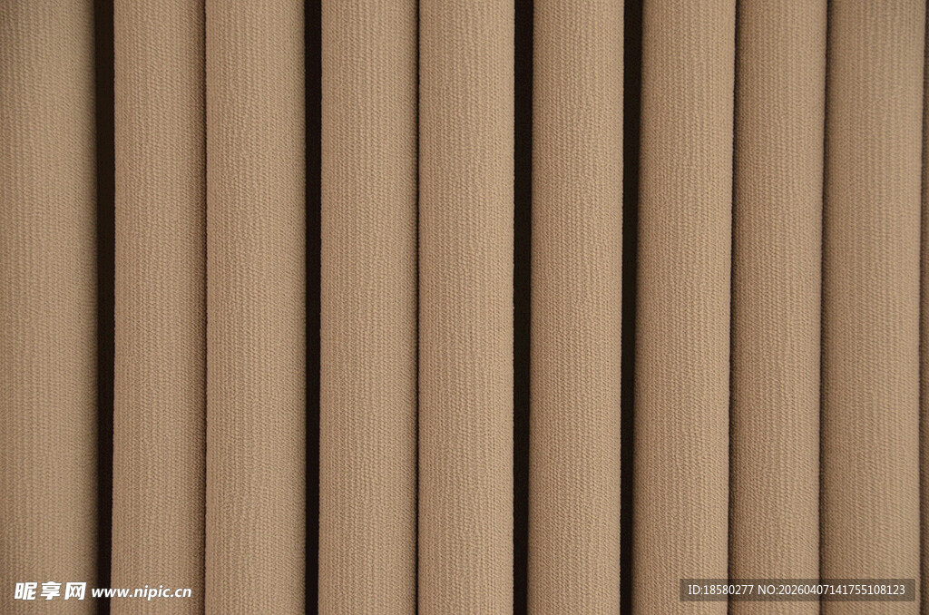 棕色竖条纹褶皱 窗帘 纹理背景