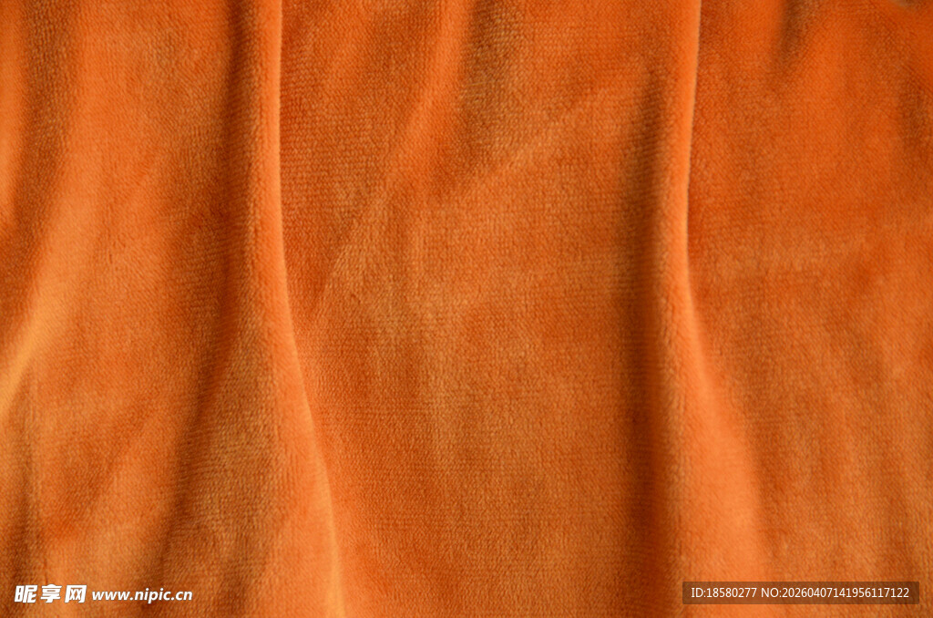 橙色毛绒 褶皱布料纹理特写