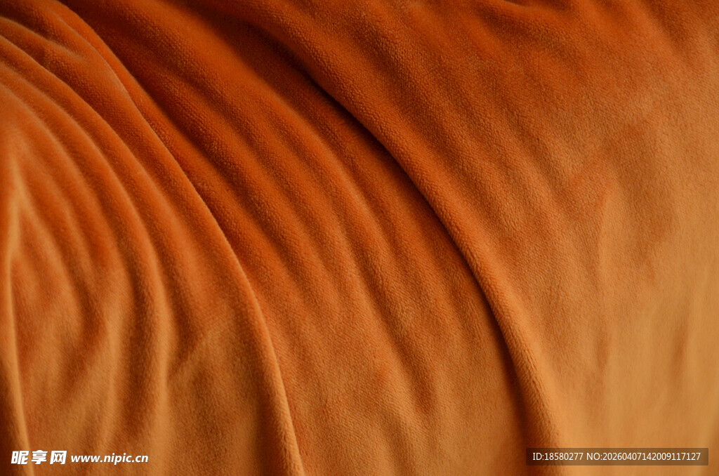 橙色褶皱毛绒 布料纹理特写