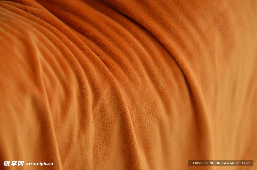 橙色褶皱毛绒 布料纹理特写