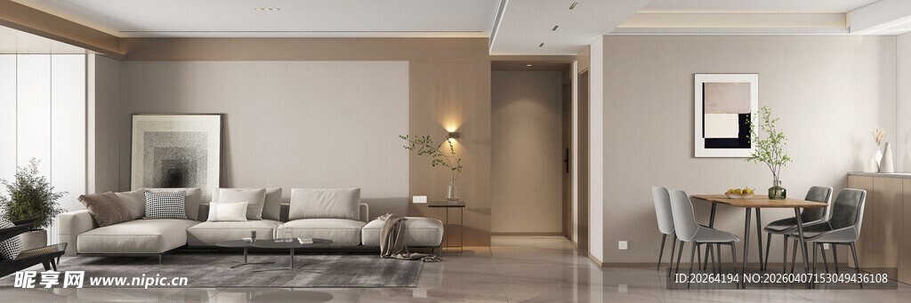 现代简约风客厅餐厅全景